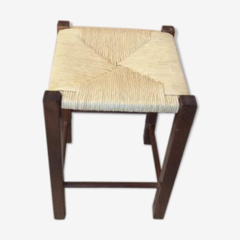 Tabouret en bois et paille