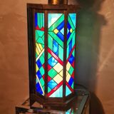 Stained glass lamp, art deco brass frame, 60x30