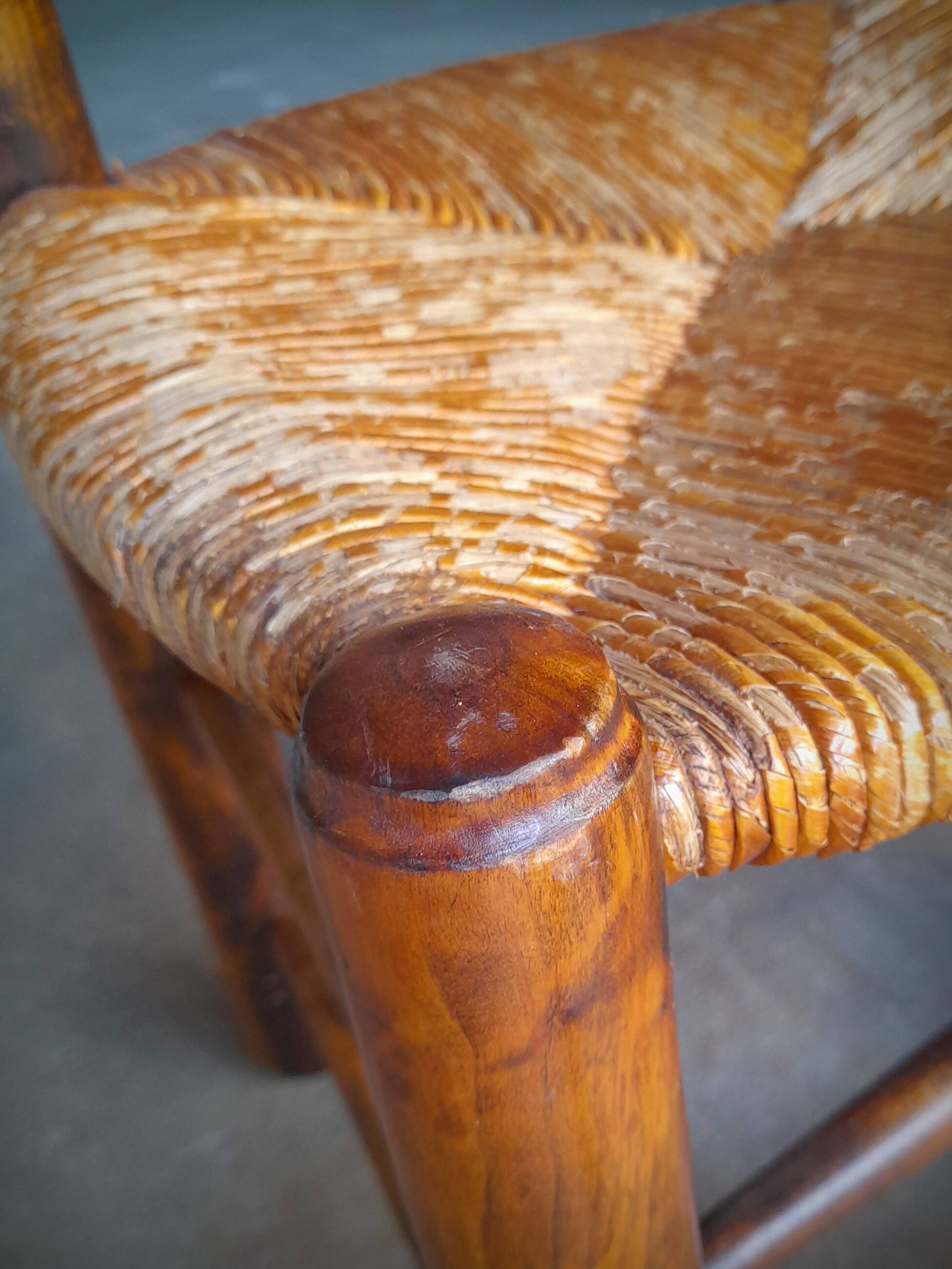 Set of 4 straw-covered brutalist chairs by George Robert