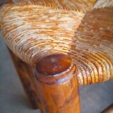 Set of 4 straw-covered brutalist chairs by George Robert