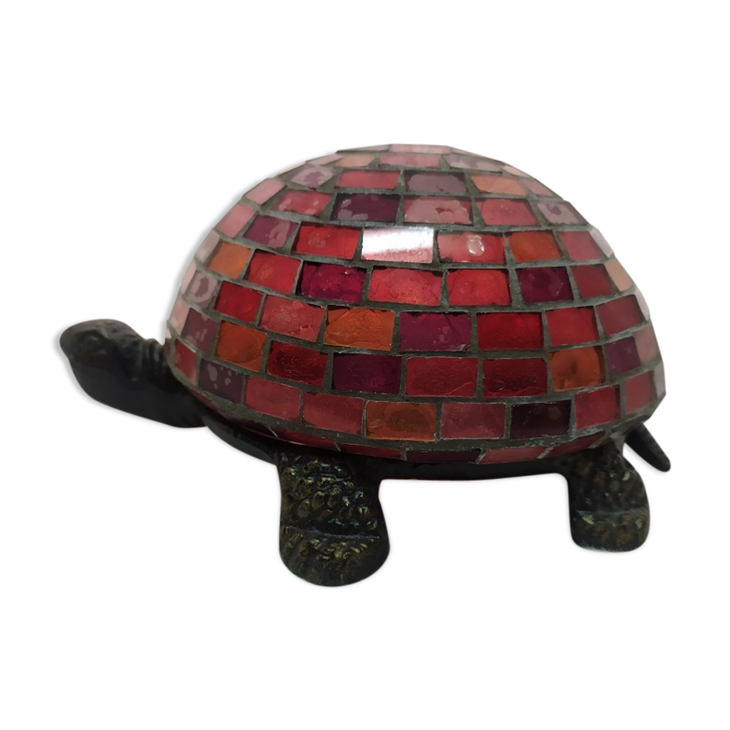 Glass turtle lamp mosaic cast iron Red watch