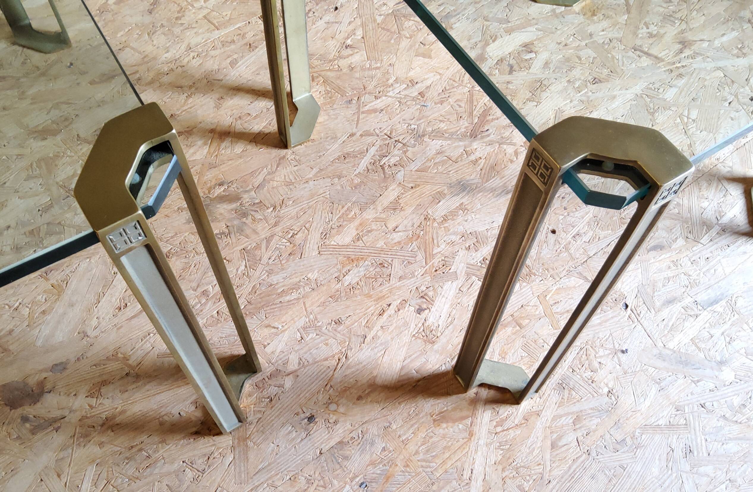Glass and brass coffee tables by Peter Ghyczy