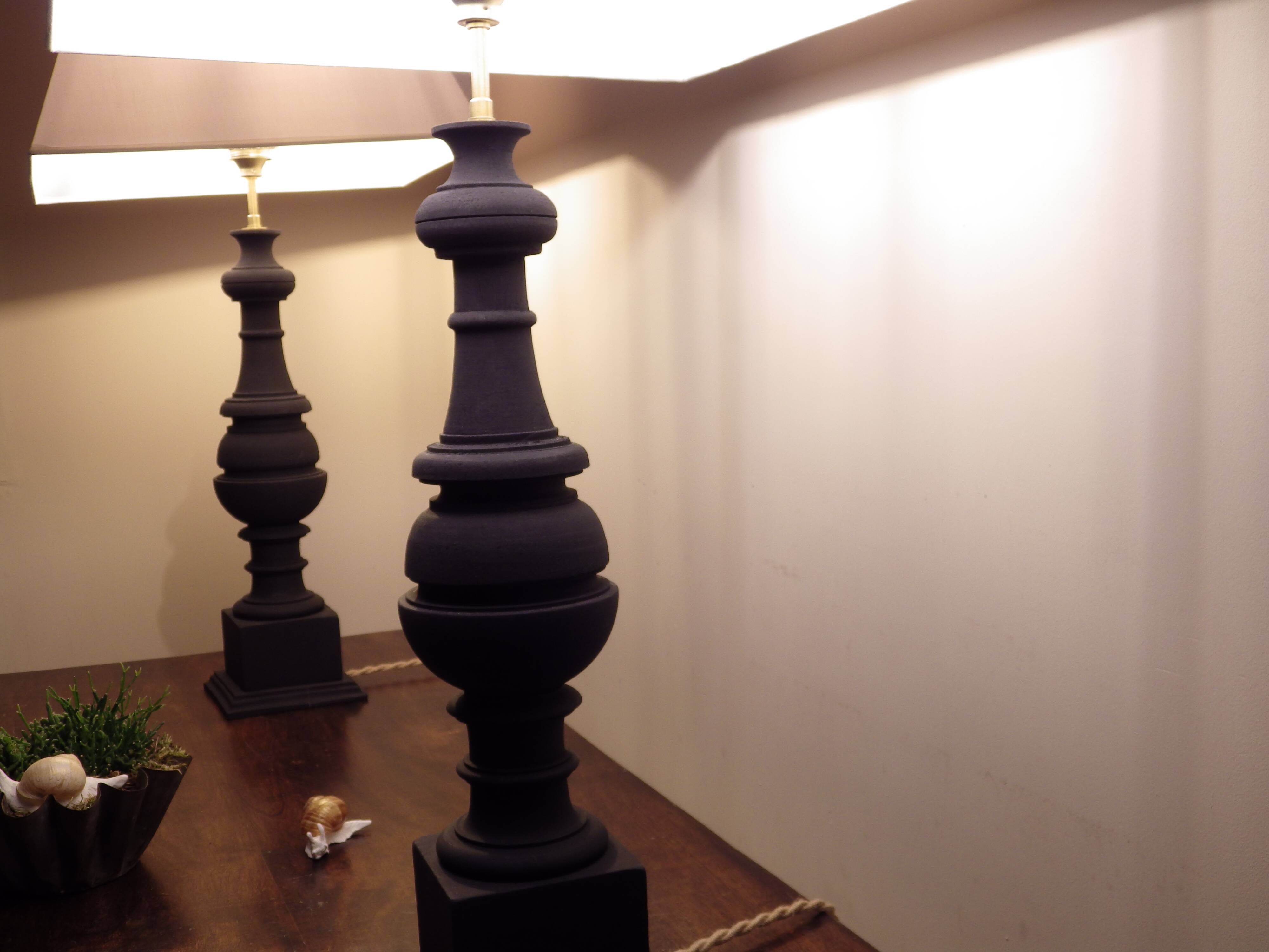 Pair of black baluster lamps