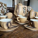 Wooden trompe-l'oeil coffee service – signed Vallauris Grandjean-Jourdan