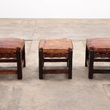 Brazilian Brutalist footstools with patchwork leather, 1960