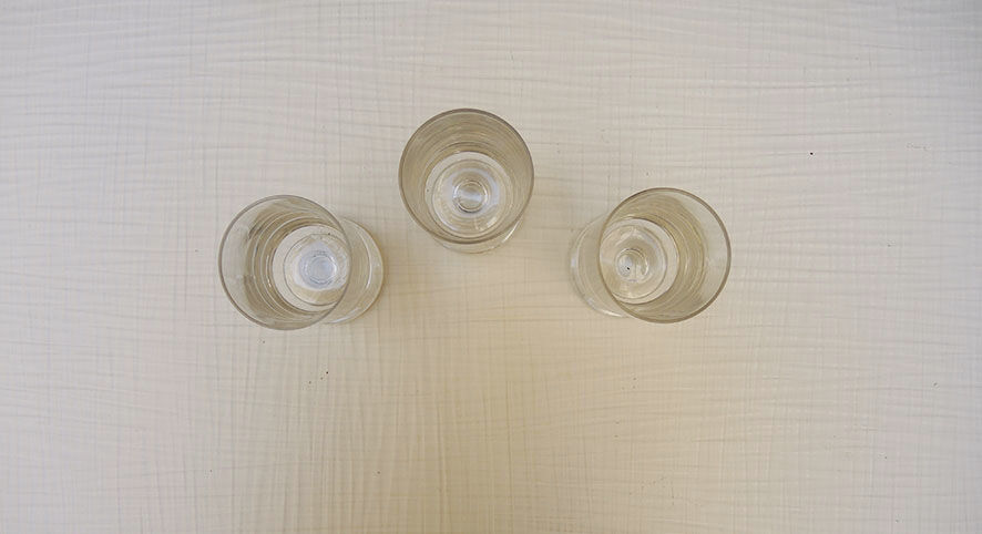 3 old transparent glass foot glasses