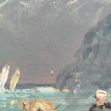 Oil on panel, Fishermen in the bay of Mont Saint Michel
