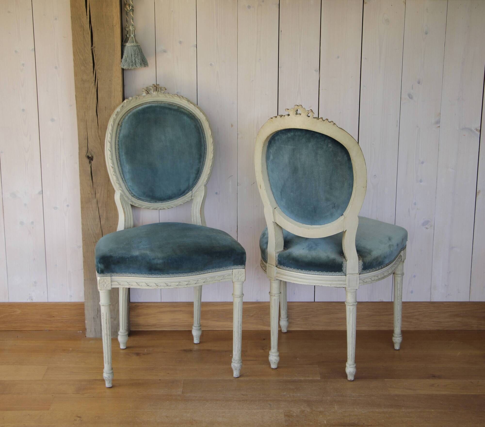 Pair of Louis XVI style medallion back chairs