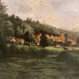 Old animated landscape painting from the 19th century