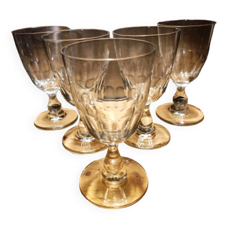 5 antique wine glasses with cut sides