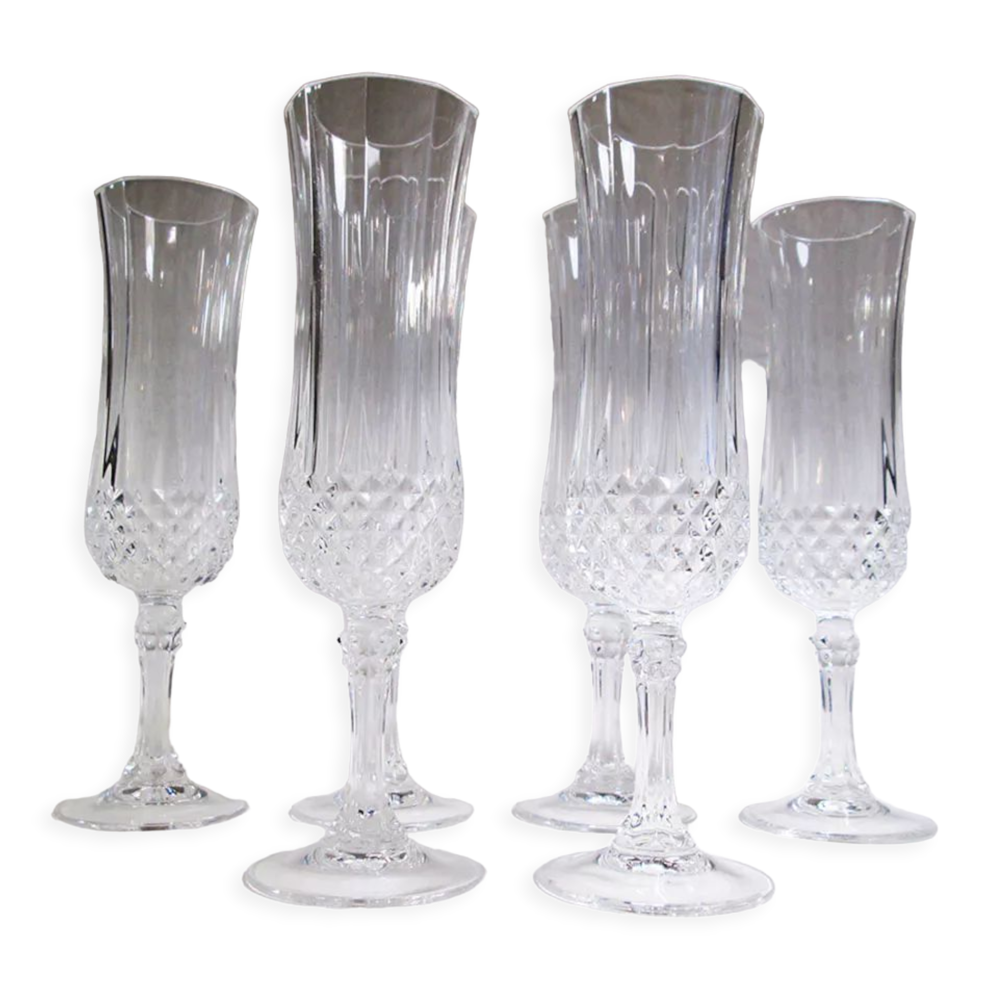 6 champagne flutes in Arques crystal