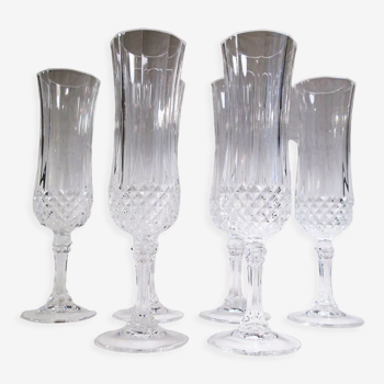 6 champagne flutes in Arques crystal