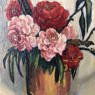 Huile sur toile  Bouquet de fleurs