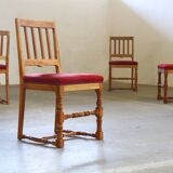 Vintage 1940s/50s Solid Oak Danish Farmhouse Chairs, Baroque style set of 4