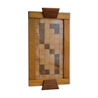 Plateau de service vintage scandinave en bois et verre