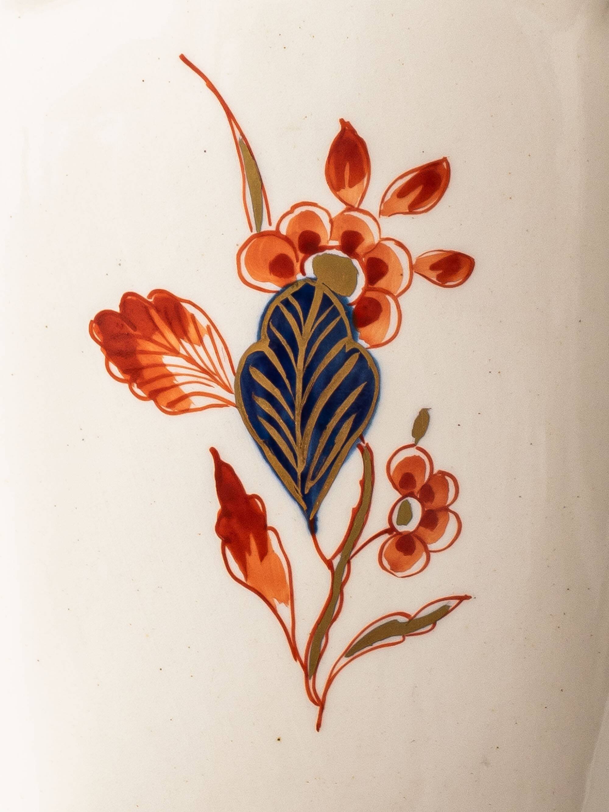 Pair of "Pijnacker" Imari Style Table Lamps from Royal Delft, Hand-Painted with Silk Shades