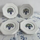 Longwy Service of 6 Octagonal Plates, 1927–1928, Art Deco, stamped