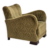 Fauteuil en velours et bois de chêne, années 1950