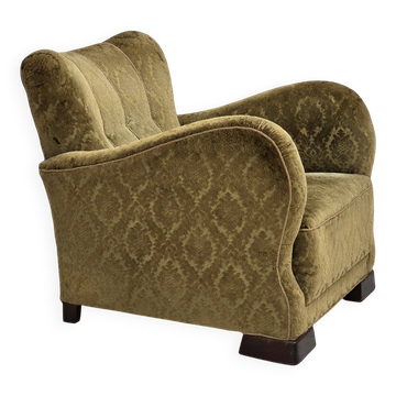 1950s, Danish relax chair, furniture velour, oak wood.