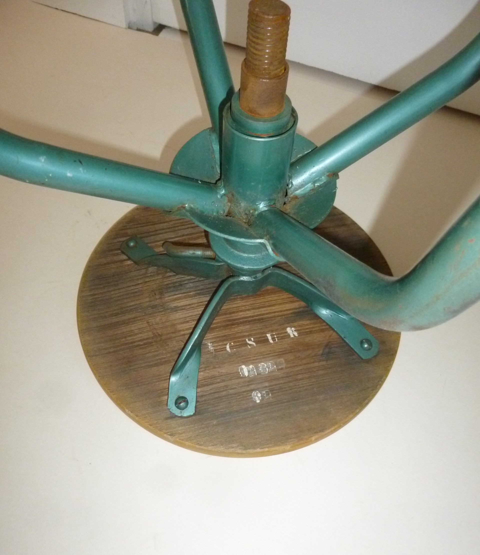 Wooden and metal industrial screw stool