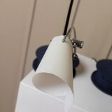 Vintage blue metal table lamp with adjustable chrome neck and white plastic origami shade, 1980s Italy