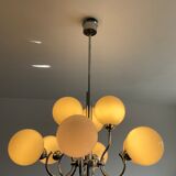 Space age chandelier in opaline and chrome metal