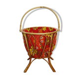 Knitting worker basket basket with rattan and fabric 70s