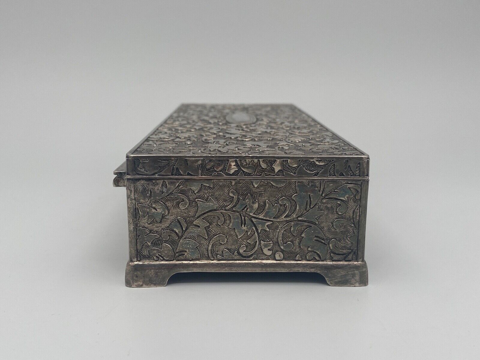 Silver metal jewelry box nineteenth compartmentalized work rich decor