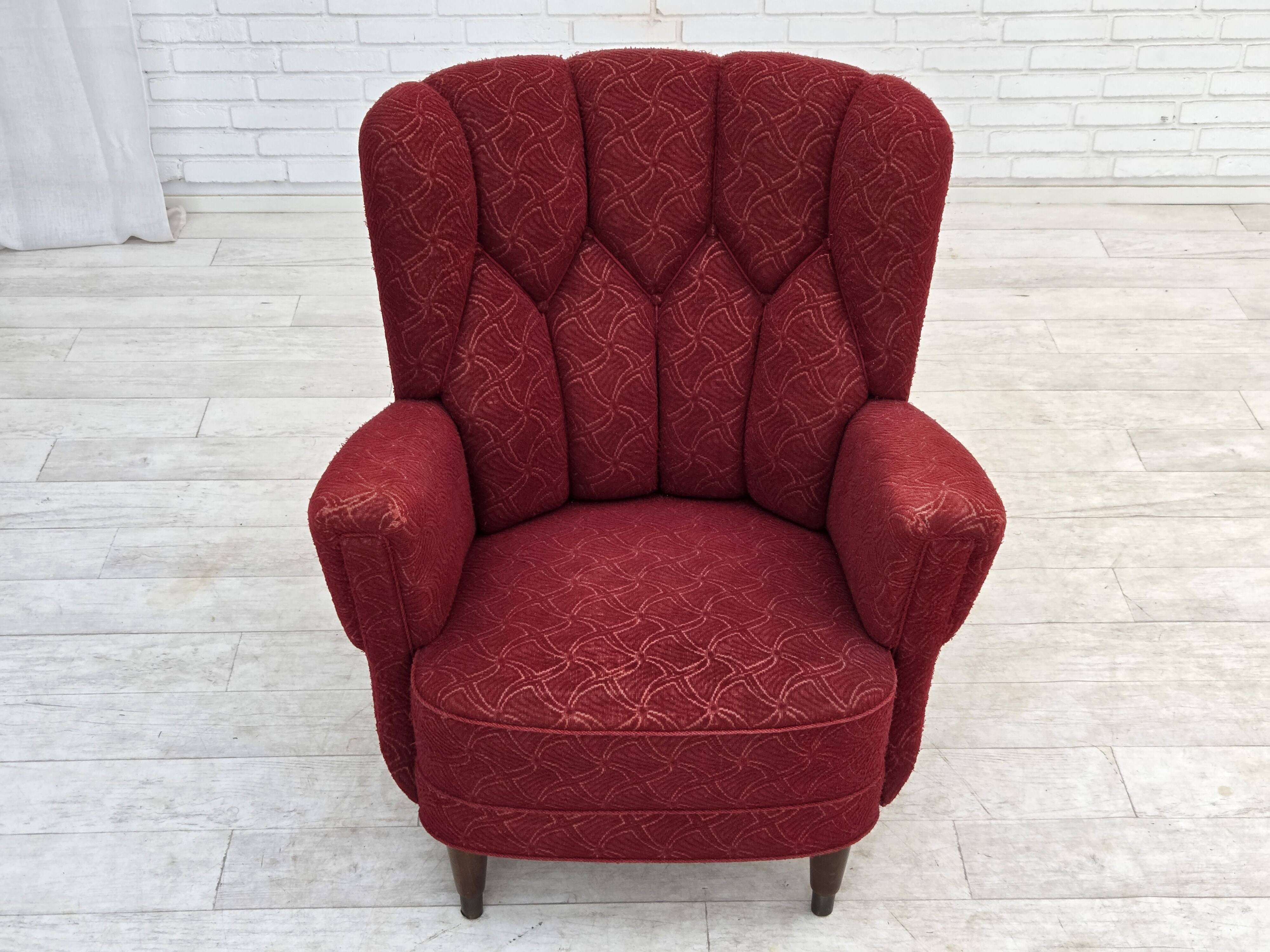 1960s, Danish armchair, original red furniture fabric.