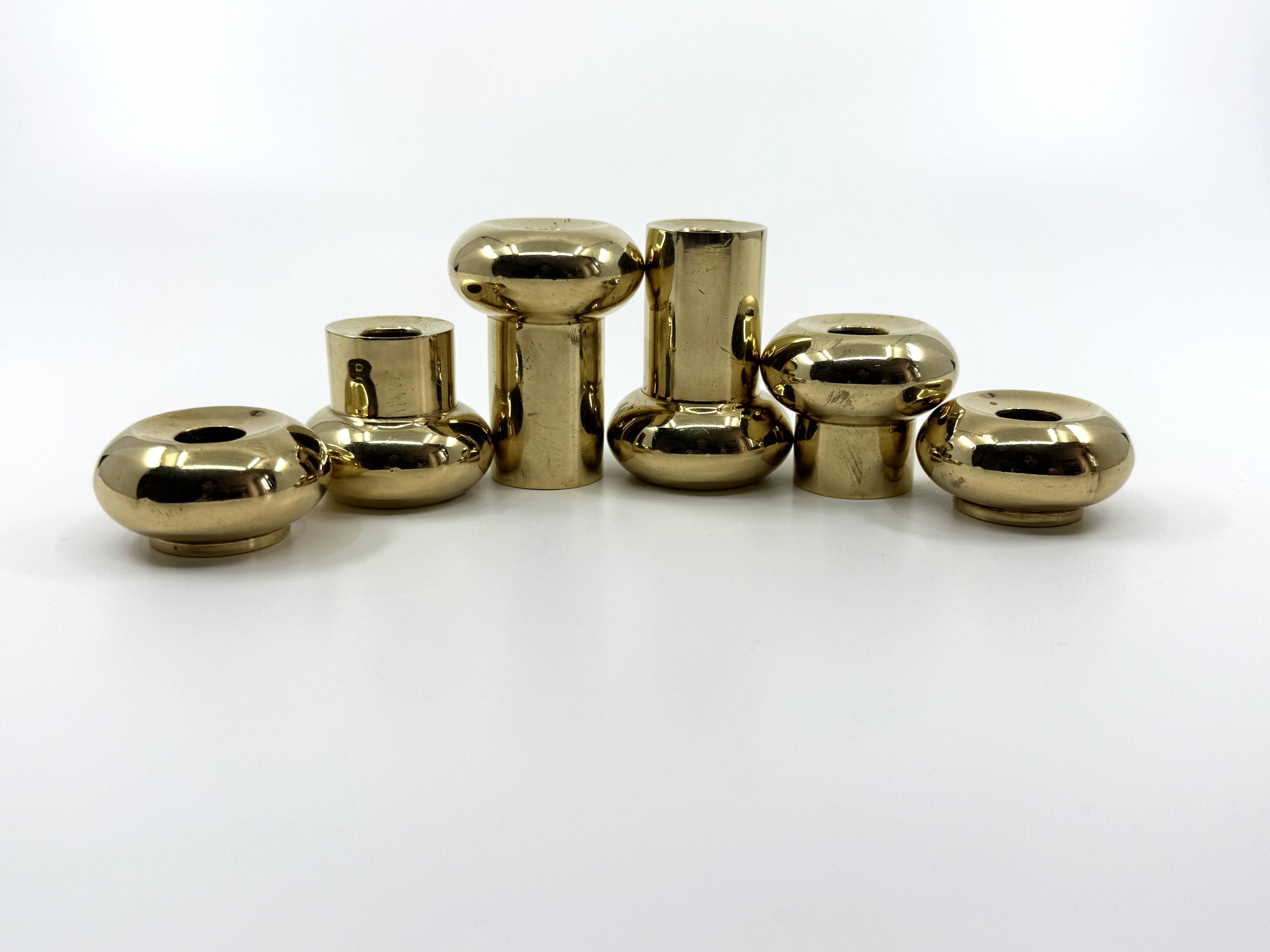 6 small brass candlesticks • Landskrona Mässing • Sweden • Circa 1978