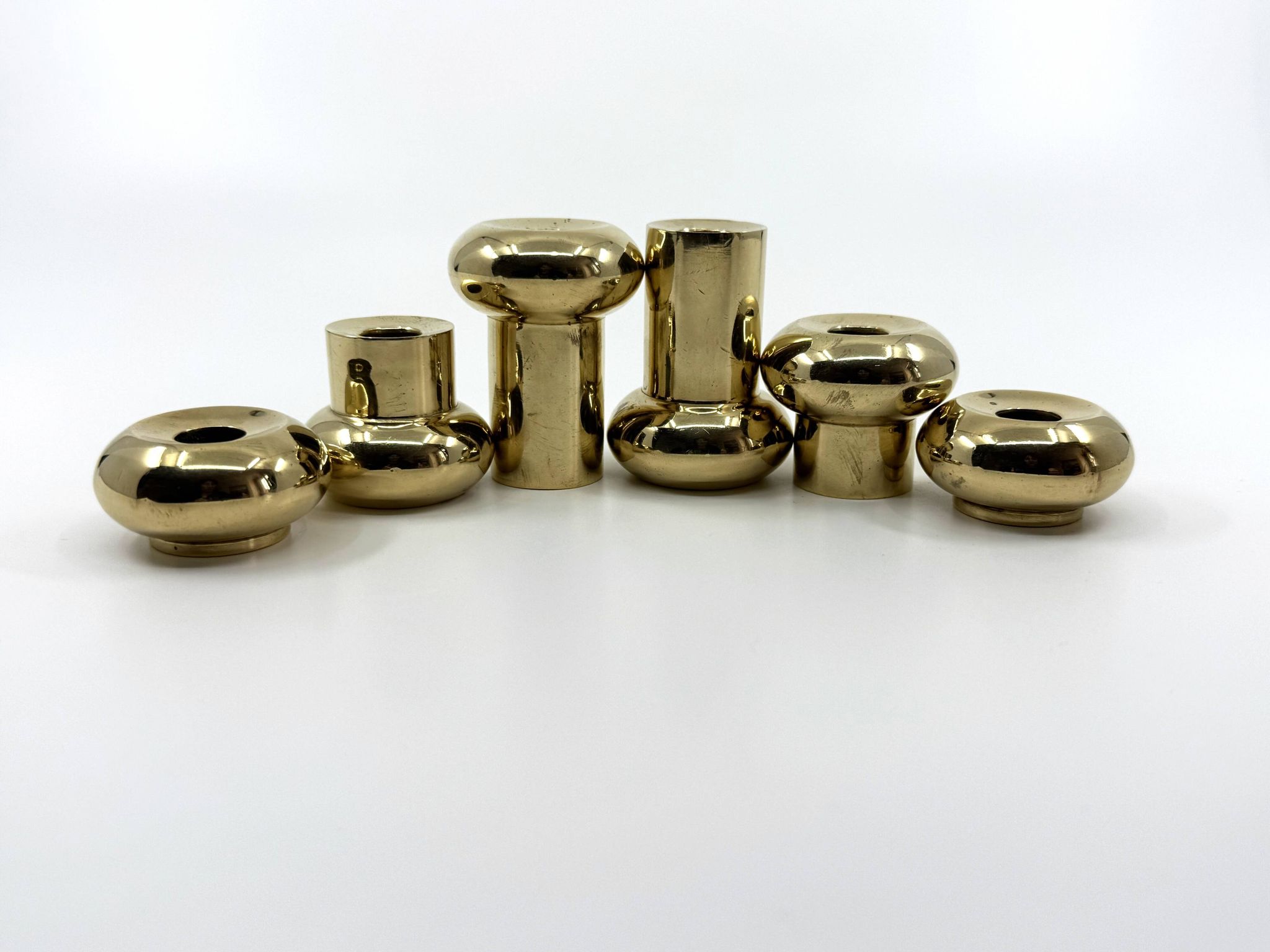 6 small brass candlesticks • Landskrona Mässing • Sweden • Circa 1978