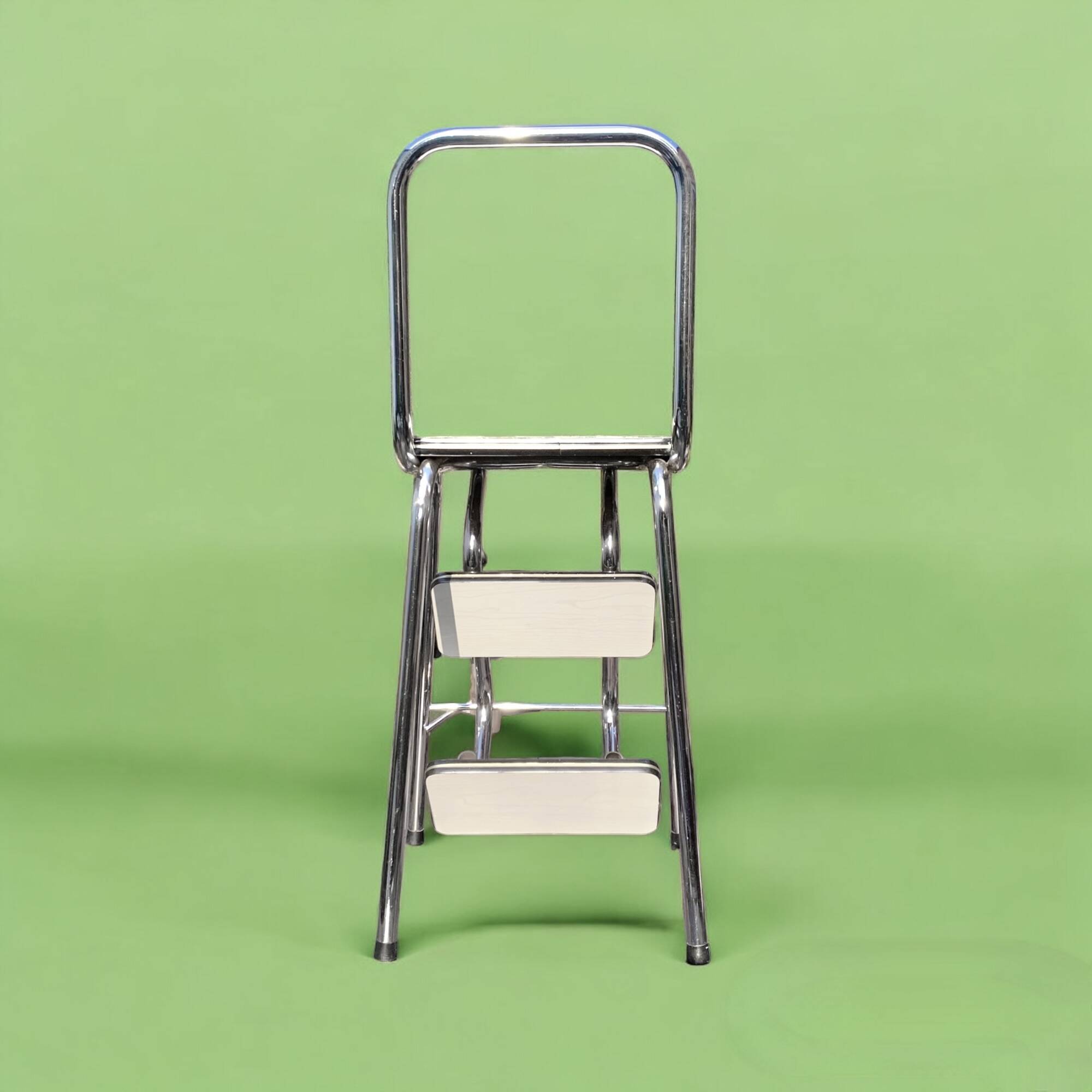 Vintage stepladder in Formica, wood and chromed metal