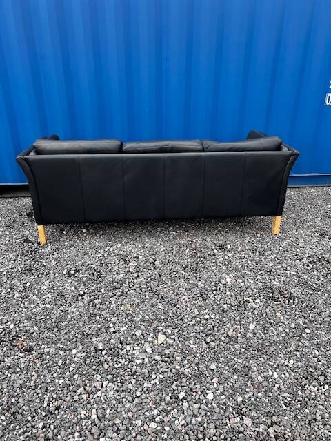 Canapé 3 places vintage danois en cuir noir, années 1970