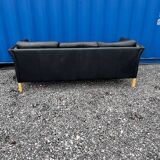 Danish vintage 3 setaer black leather sofa, 1970s
