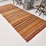 Tapis Kilim vintage long et large, orange et rouge, 5 x 13 cm, 149 x 402 cm, SK 33068