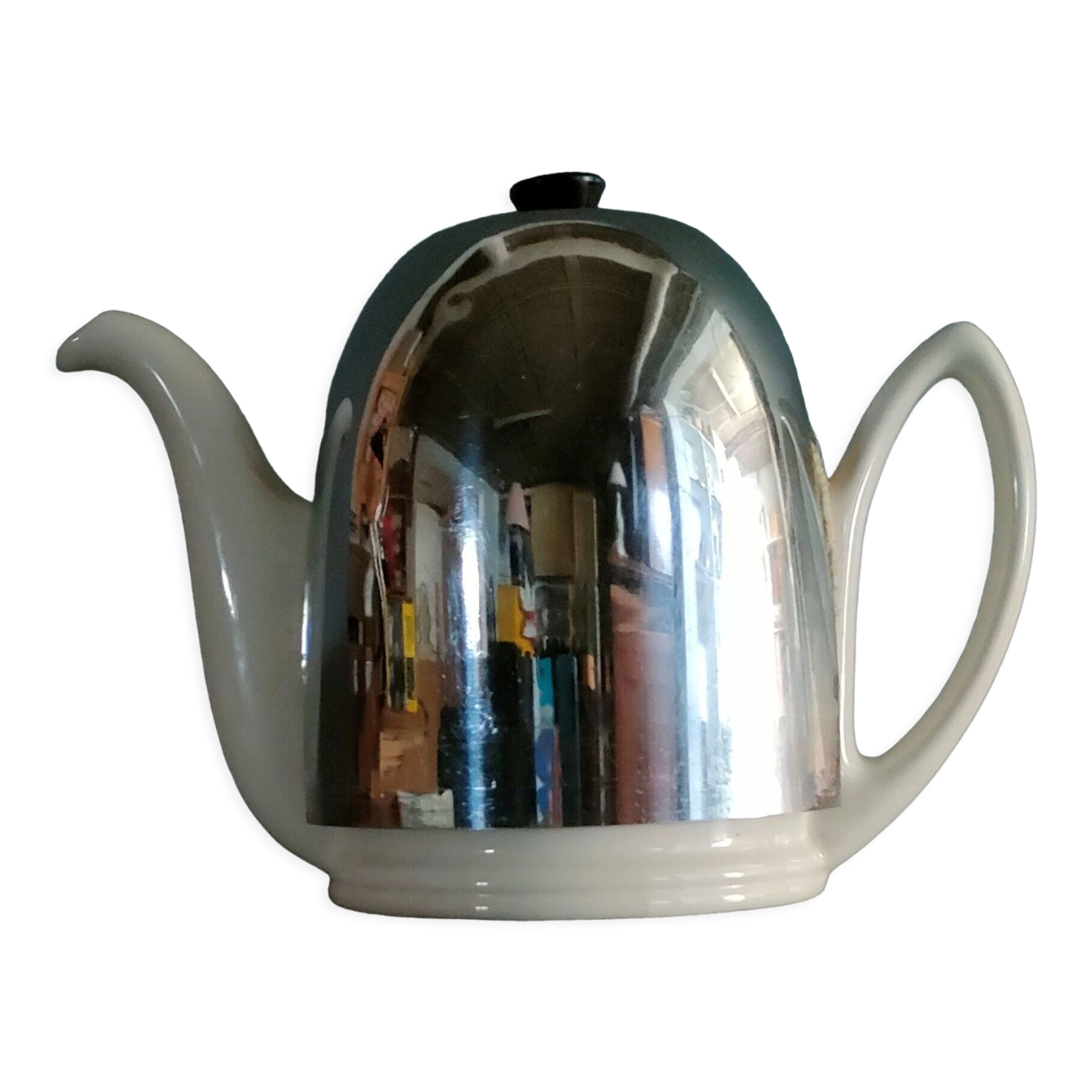 Old teapot Salam tea Villeroy & Boch porcelain and metal ~ 50s