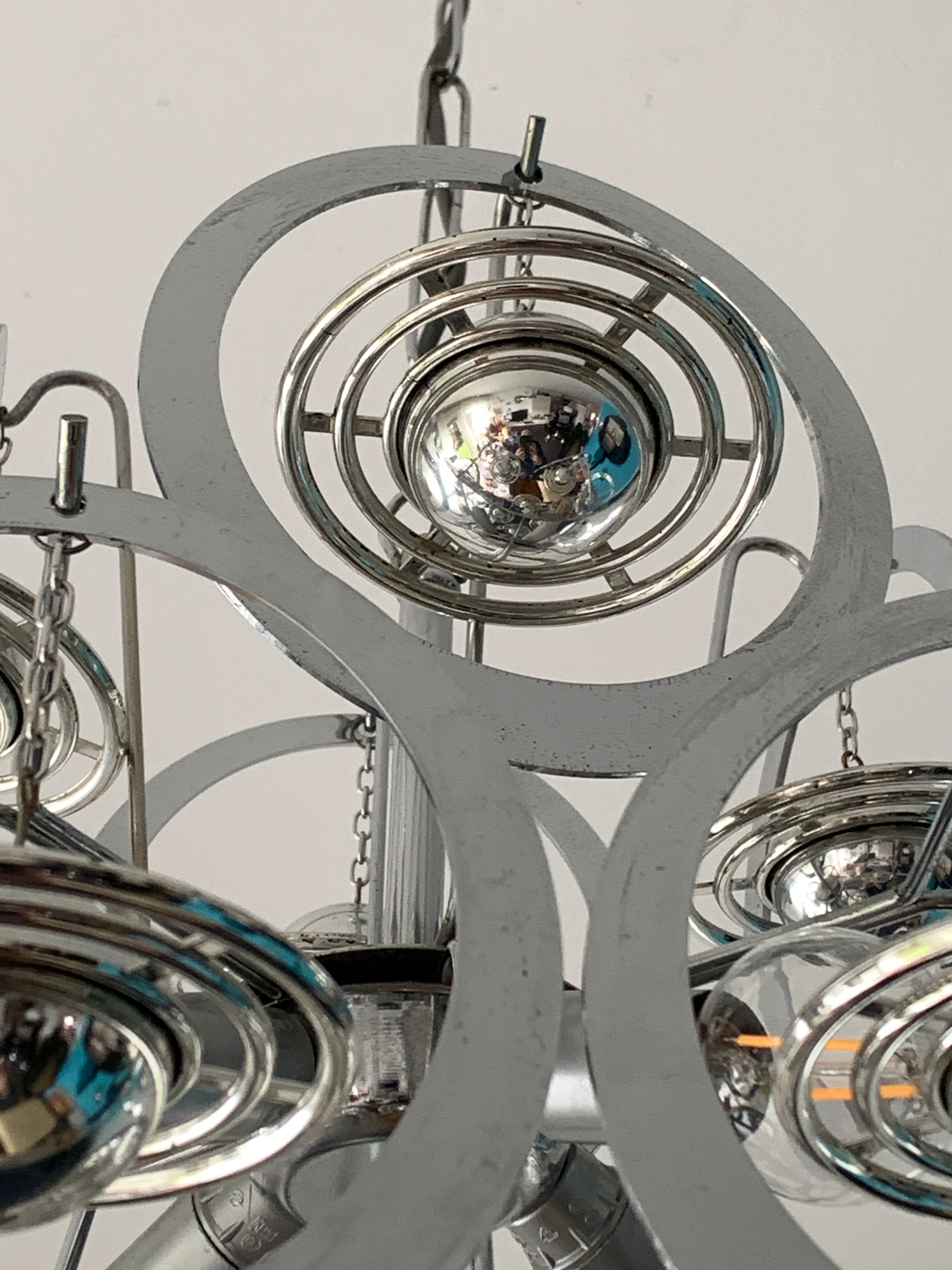 Italian design pendant lamp or chandelier, 16 planets Saturn, space age, 1970
