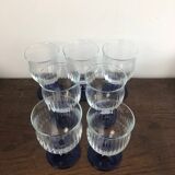 Set of 7 water/wine glasses on stems in vintage blue colors