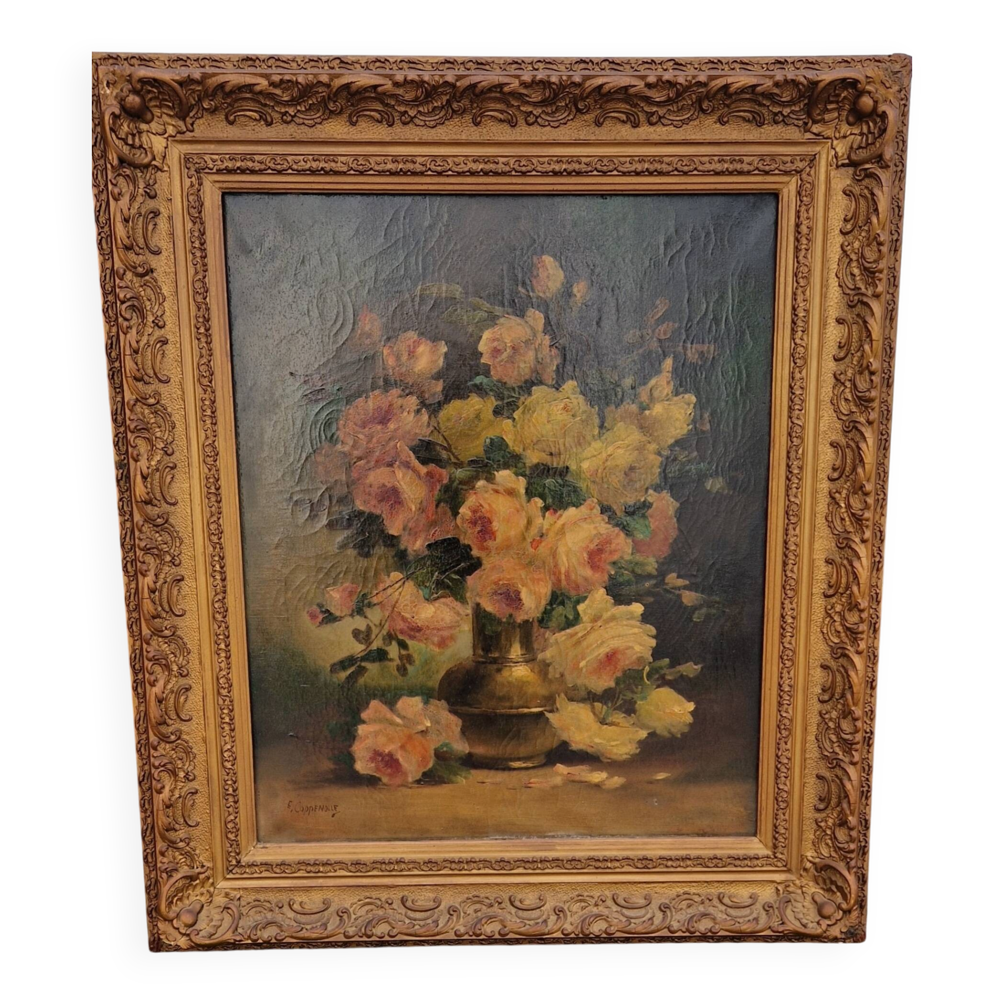 Huile sur toile – Bouquet de fleurs par Edmond van Coppenolle