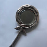 Hand-facing flower mirror in silver bronze 14x28cm