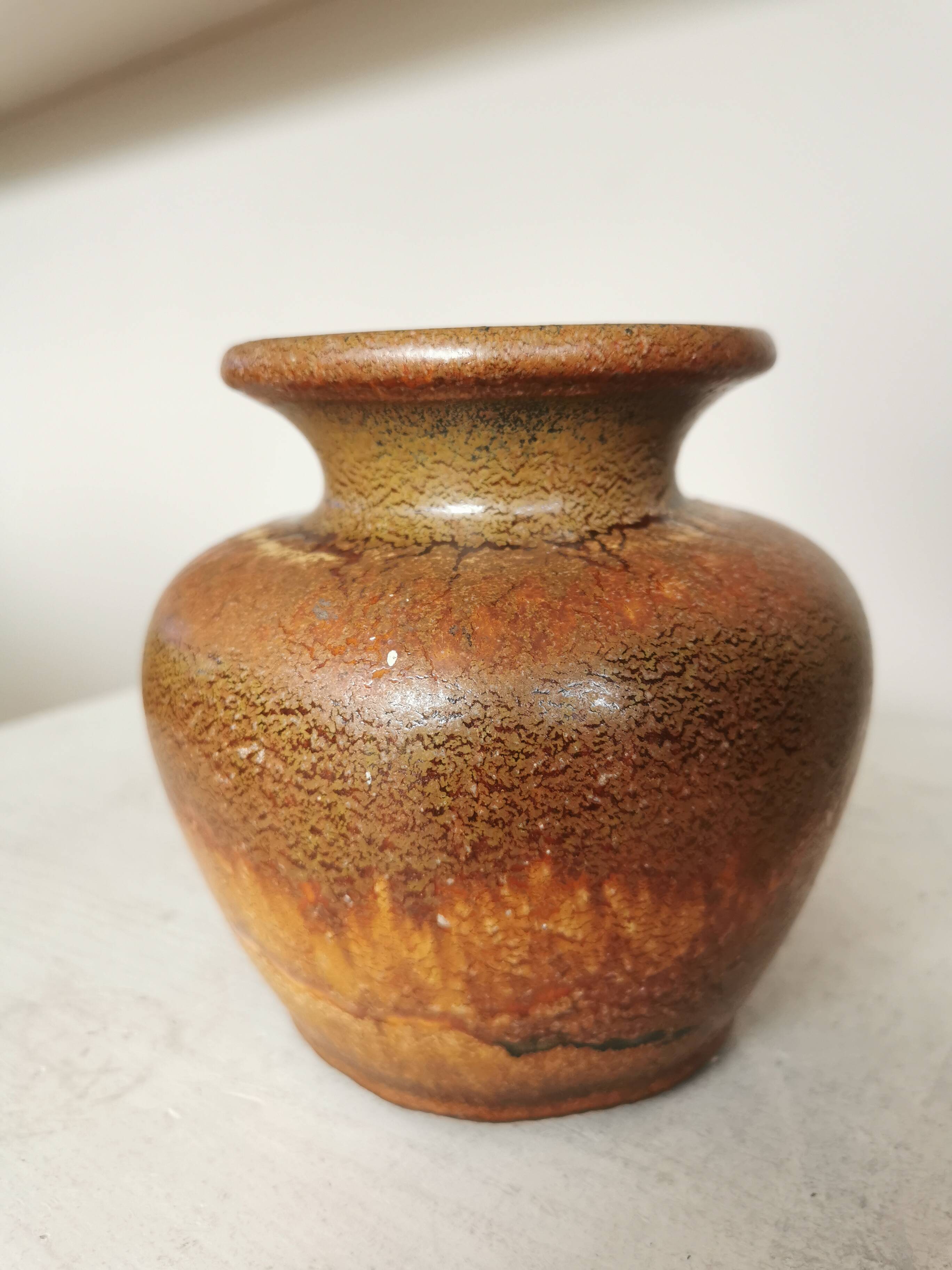 Fat Lava Pottery Vase: Vintage West Germany 202-13, Brown Drip Glaze