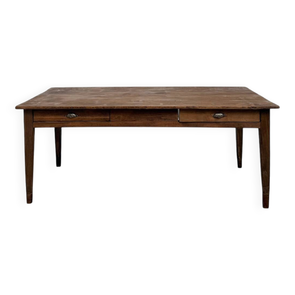 Table de ferme en pin aux pieds fuseaux, années 50
