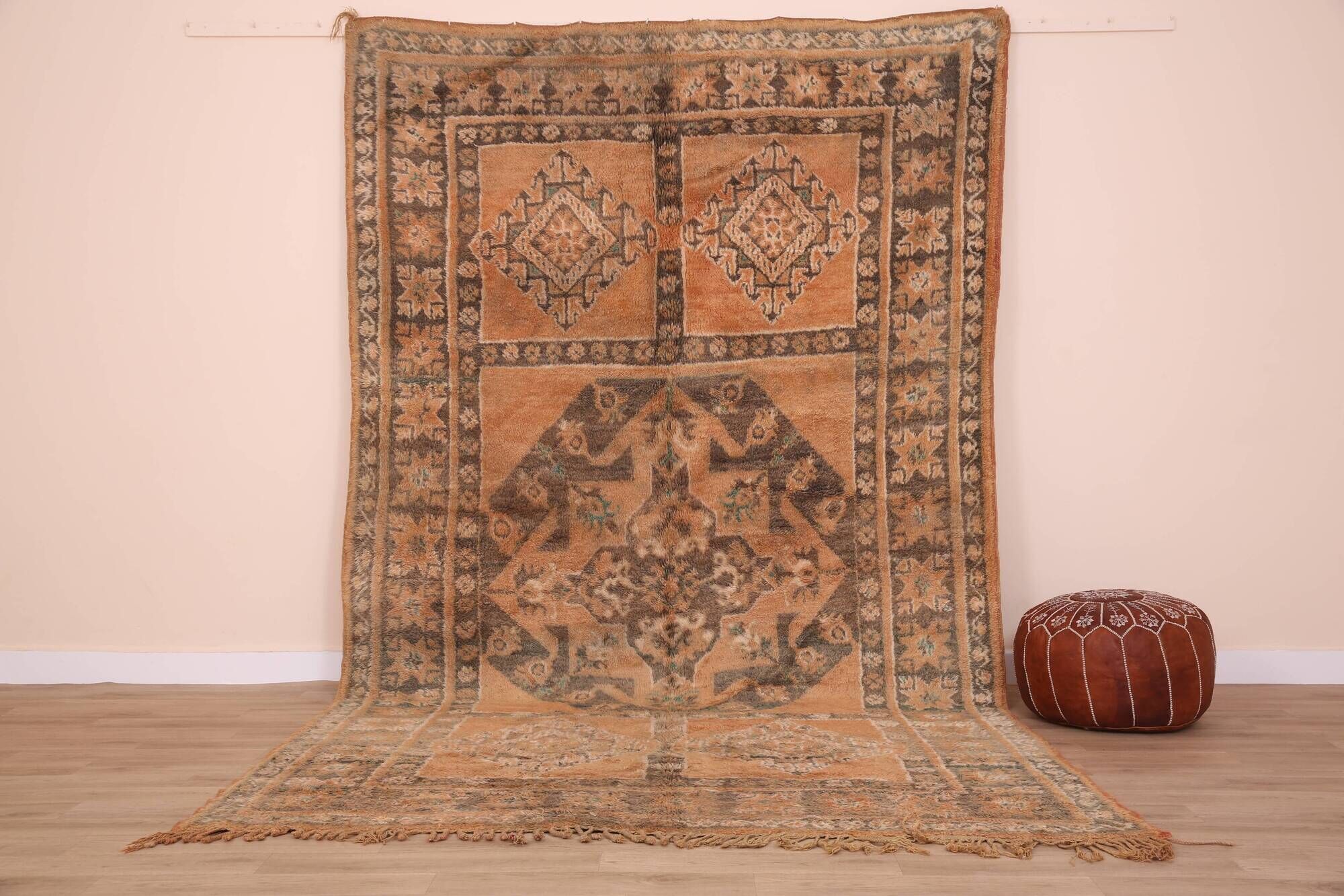 Terracotta Vintage Moroccan Rug 199 x 342 cm, Berber Handmade Wool Rug boho