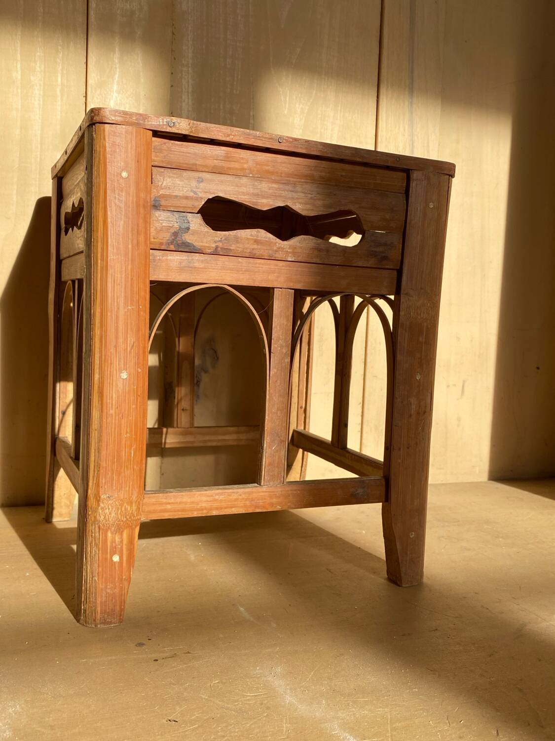 Vintage bamboo stool or side table – Handmade mid-