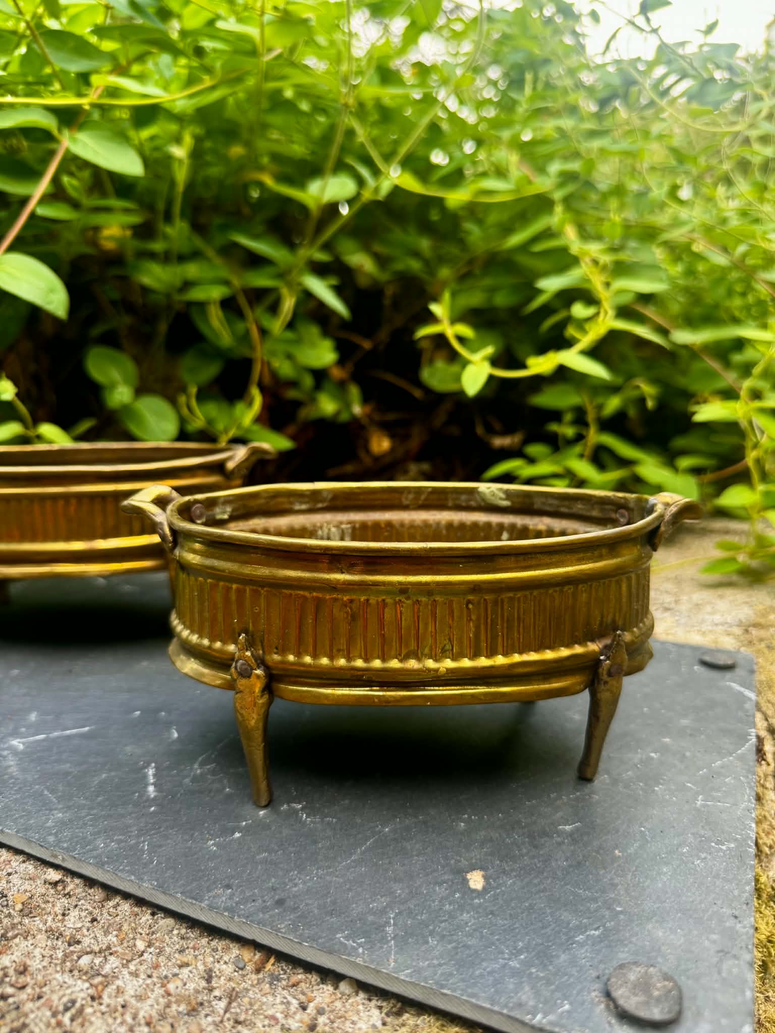 2 Art Nouveau brass planters