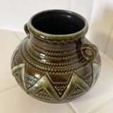 Strehla Keramik 1247 Green-Brown Zigzag Vase - GDR East-German Ceramics