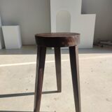 Small high tripod stool in brown solid wood