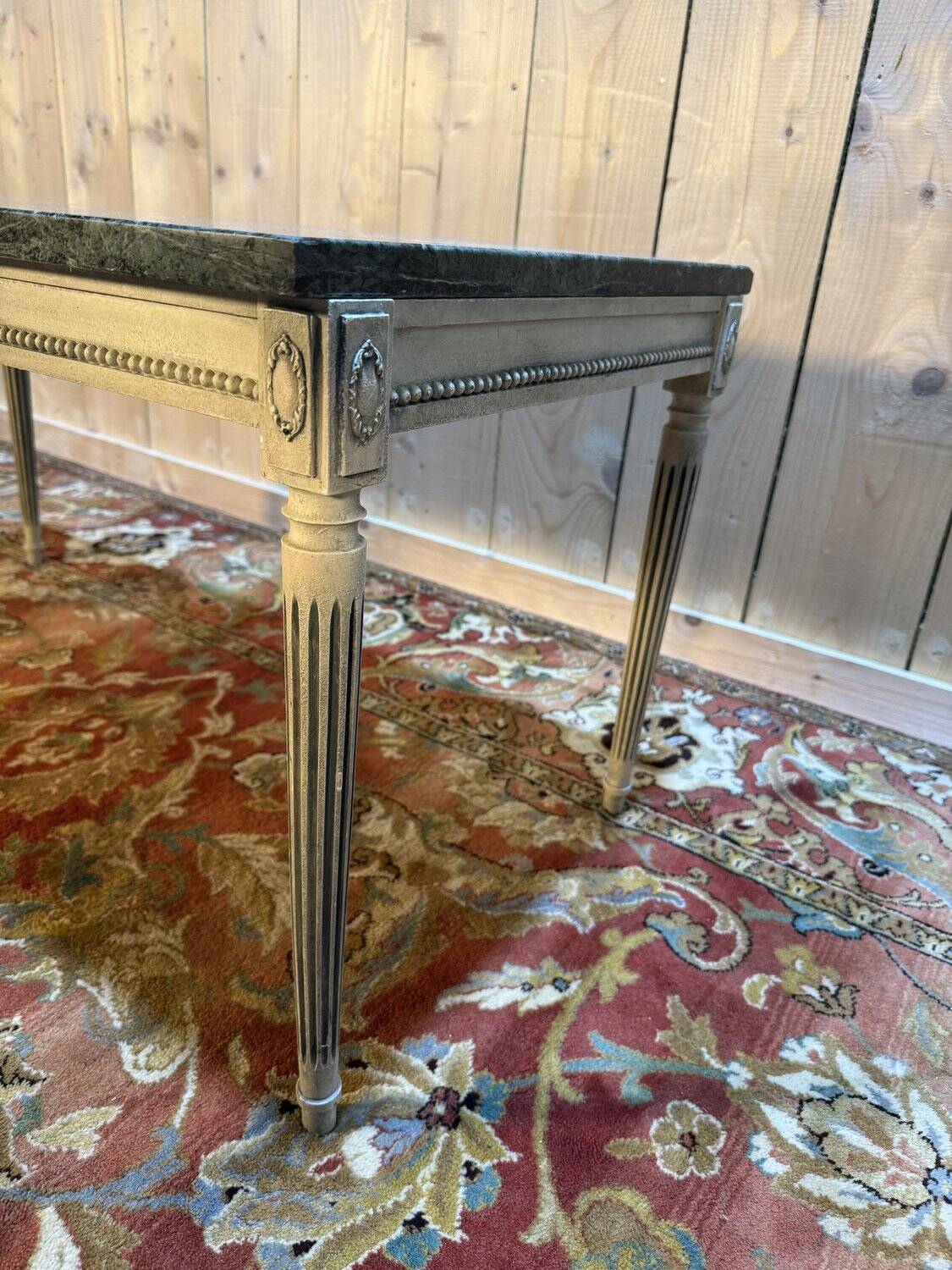Louis XVI style painted coffee table and green marble