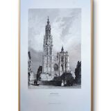Notre-Dame of Antwerp, old engraving, printed in 1841.