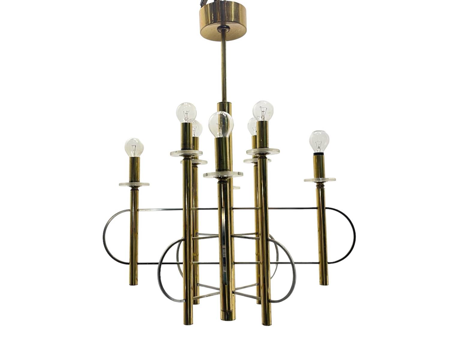1970’s Architectural Brass Chrome Chandelier